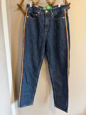 United Colors of Benetton Rainbow Stripe High Rise Mom Jeans Blue Size 27